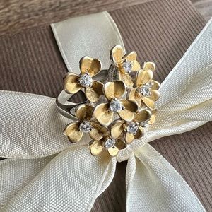 Sterling Silver Flower Ring with Cubic Zirconia Stones